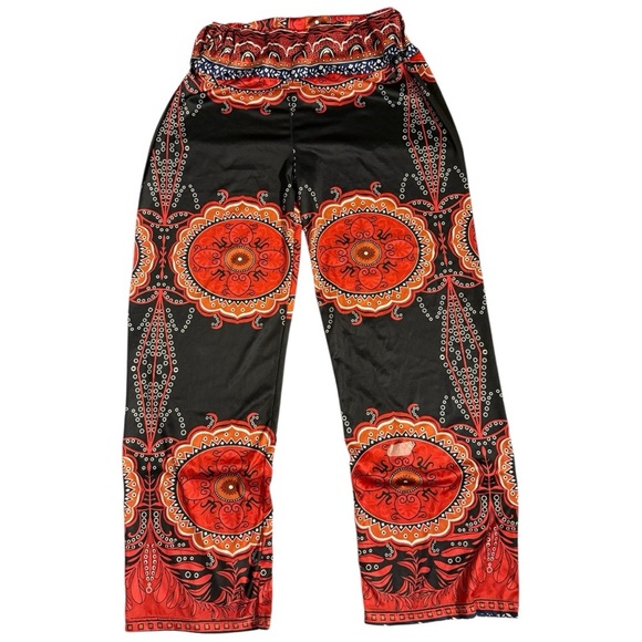 Vibrant Red and Black Patterned Boho Pants Size Medium - Picture 1 of 5